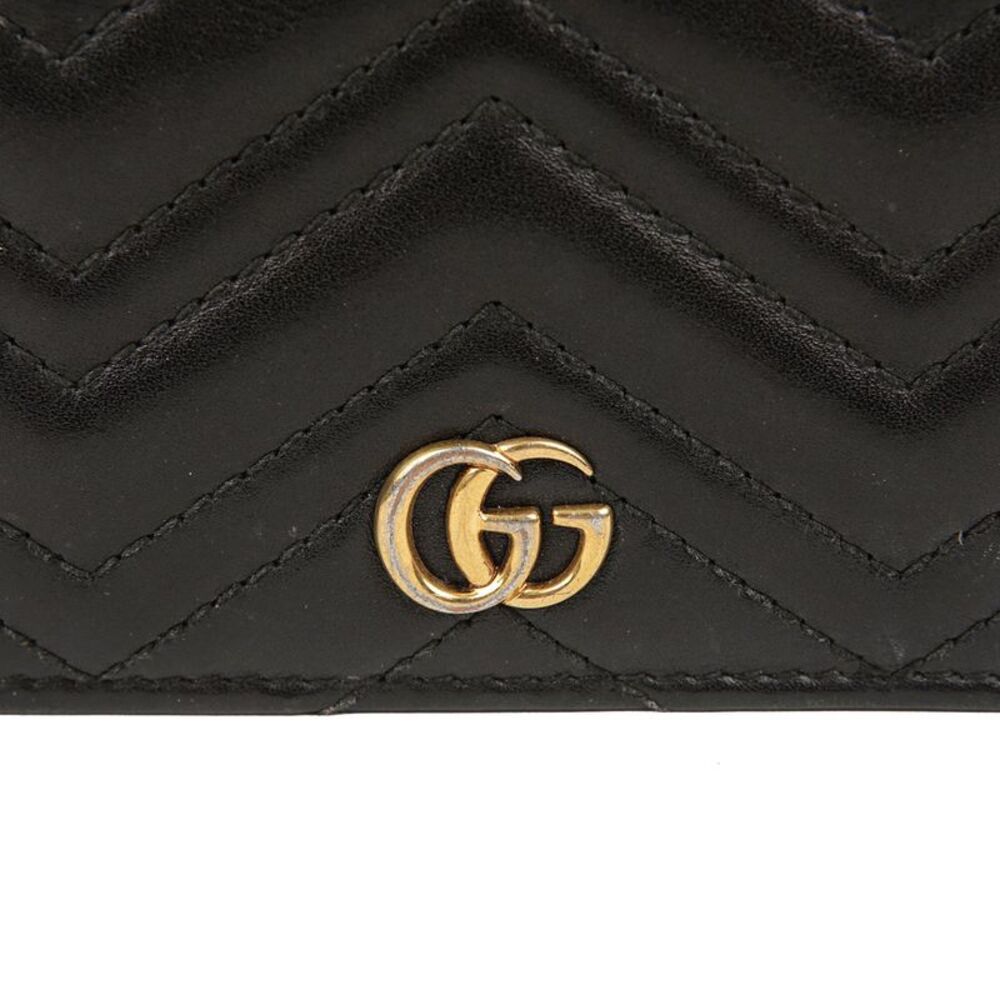 Black Matelassé Leather Gg Marmont Card Case Wallet - Picture 3 of 10